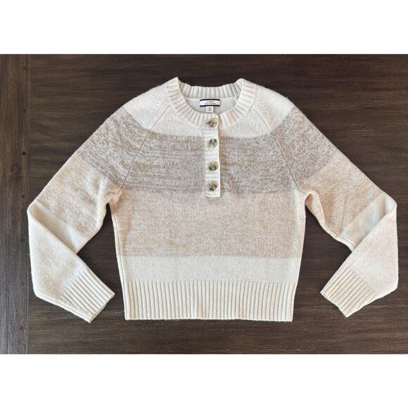 J.Crew 100% Cashmere Sweater Womens XS Beige Cream Cropped Henley Button - Picture 1 of 7